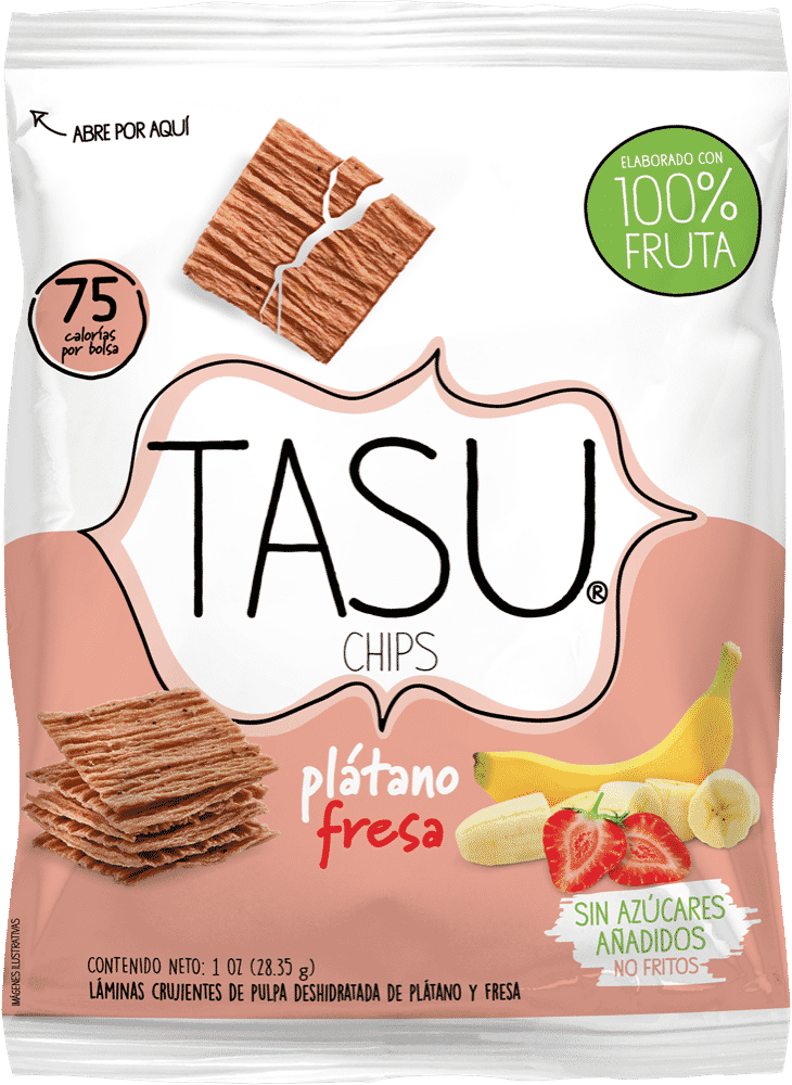 TASU Chips Plátano Fresa - Snacks 100% de Fruta Deshidratada